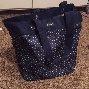 Navy and white polka dots tote bag